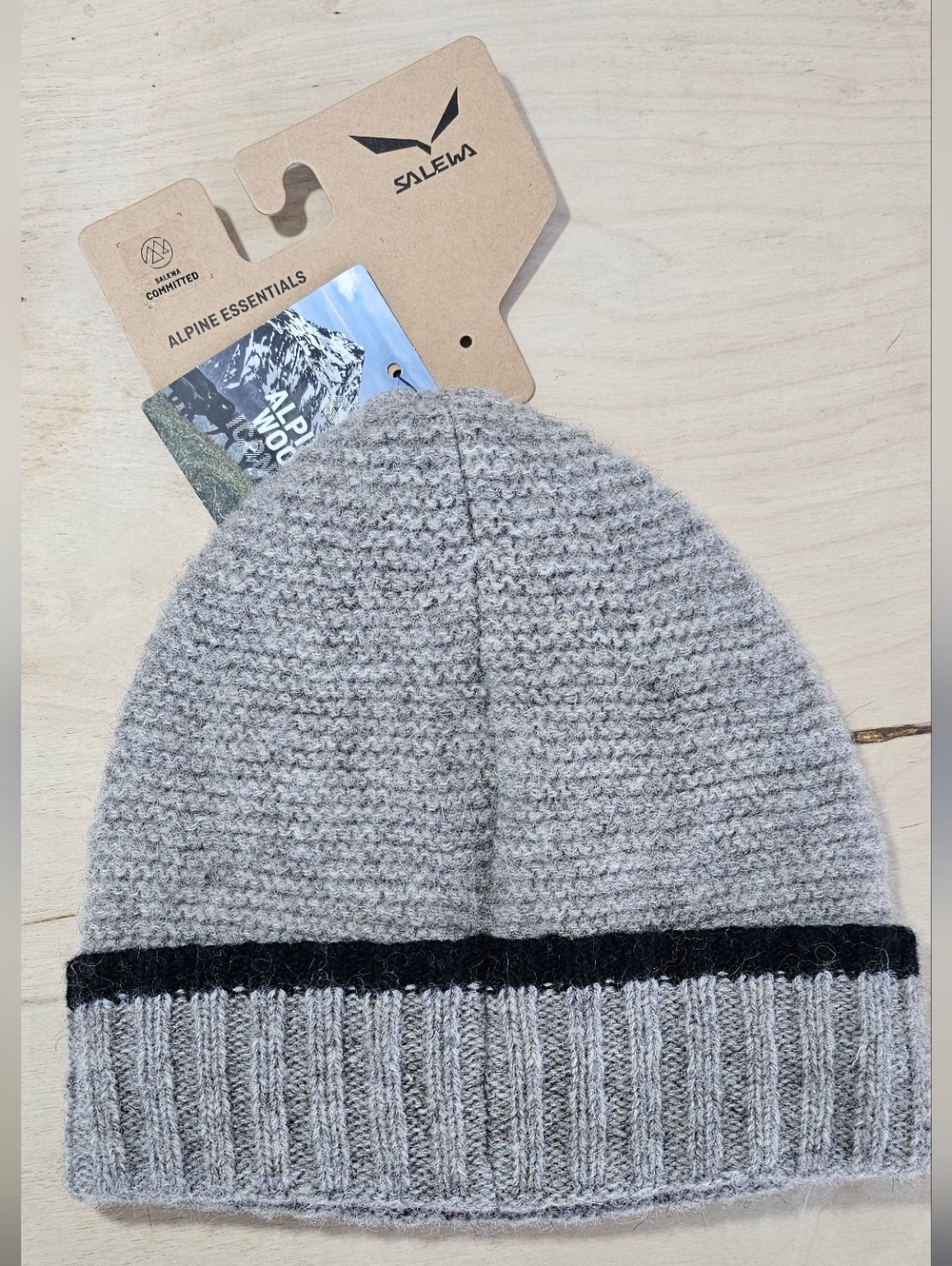 Salewa Men's Light Gray Knit Beanie with Black Trim 100% Sheep Wool - Picture 9 of 9